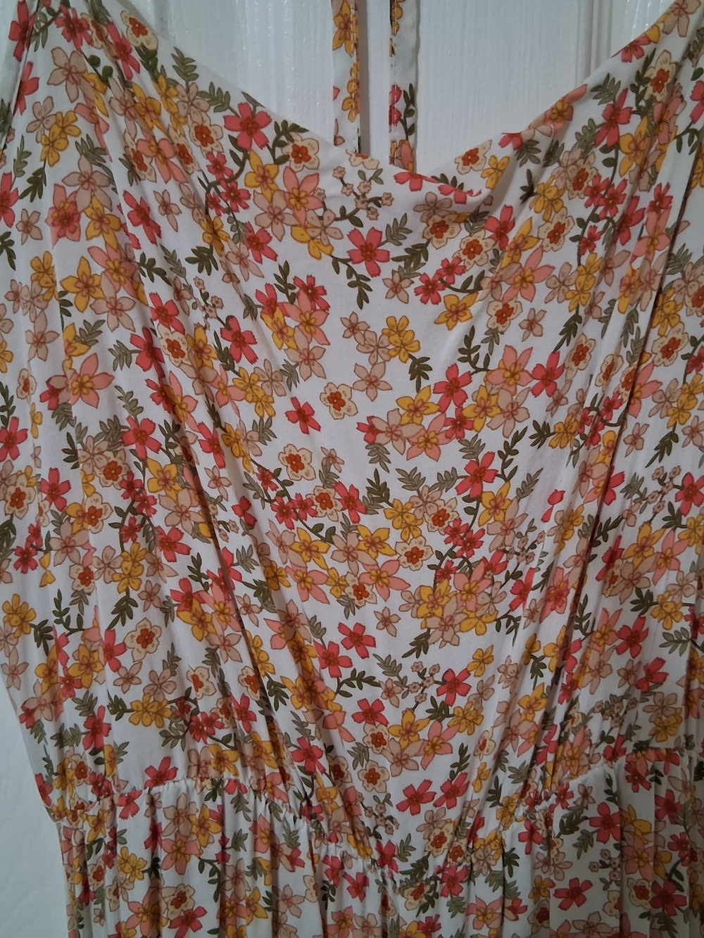 Ginger G White Maxi Dress with Pink & Yellow Floral Print